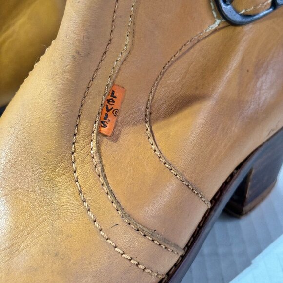 Vintage Levi's Leather Western Boots Mid Calf Zip up Women's Size 7.5 / 41.5 - Picture 2 of 16